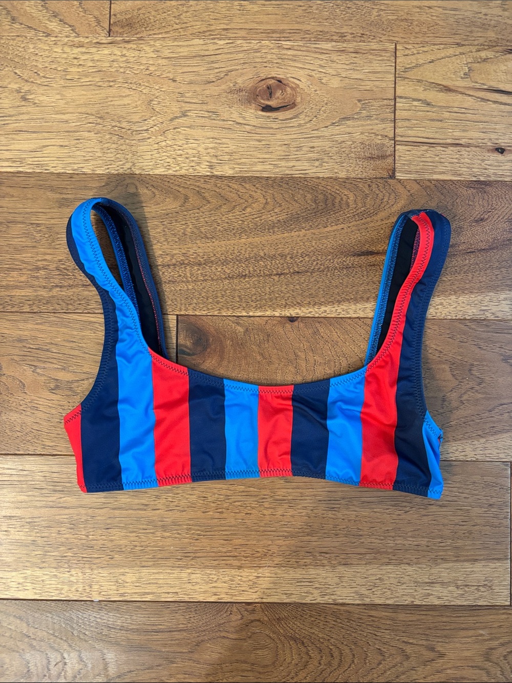 SOLID & STRIPED Black Bikini Top with Red and Blue Trim